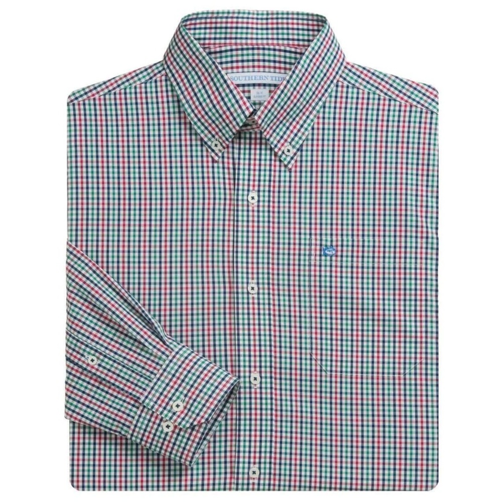 🆕 Southern Tide Gingham Button Down - Navy, Green, Red, & White